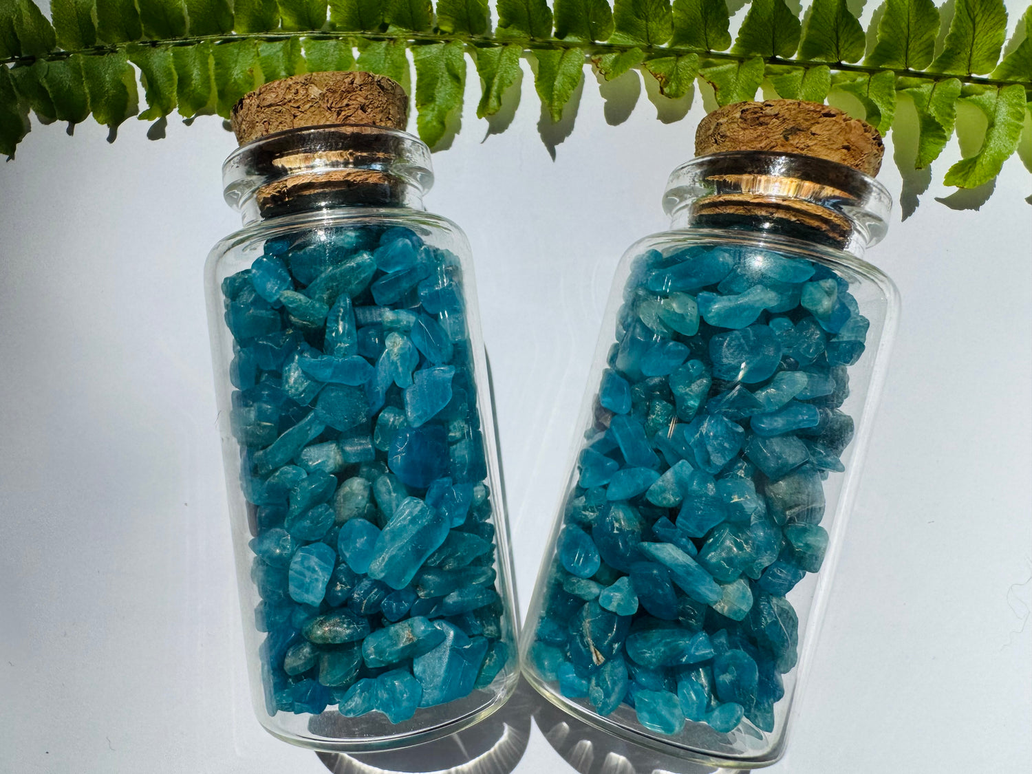 Blue Apatite Gem Chip 25 ml Glass Jar - Moon Room Shop and Wellness