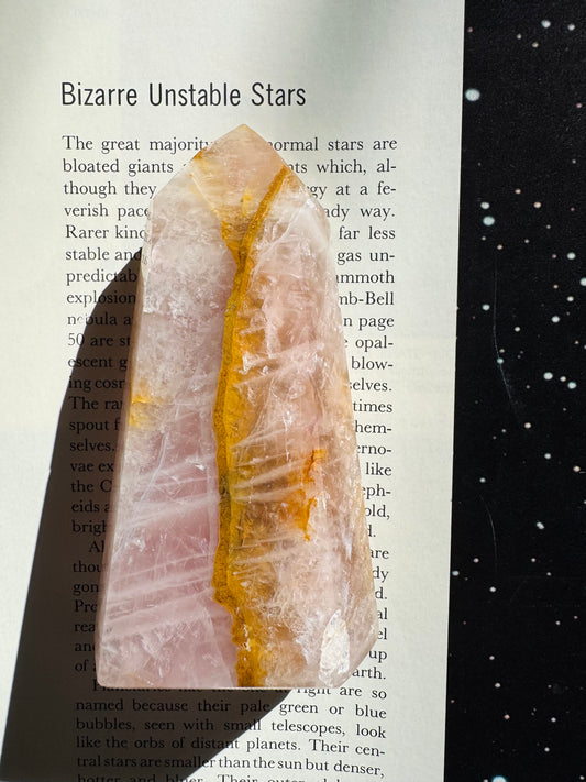 Rose Quartz w/ Golden Healer Quartz Tower 232 g Brazil - Moon Room Shop and Wellness