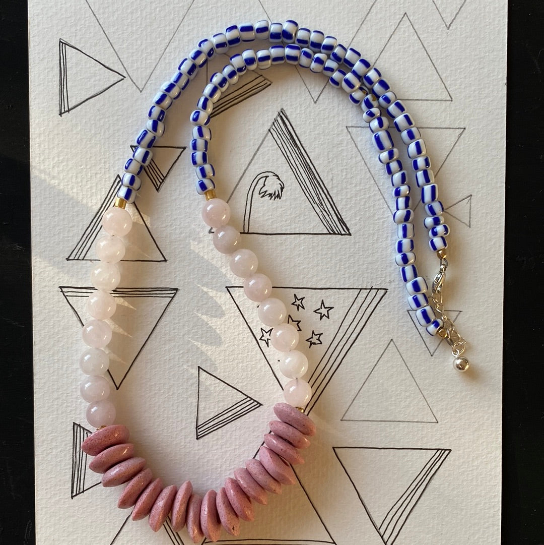 Trade Bead + Rose Quartz Handmade Necklace - Moon Room Shop and Wellness