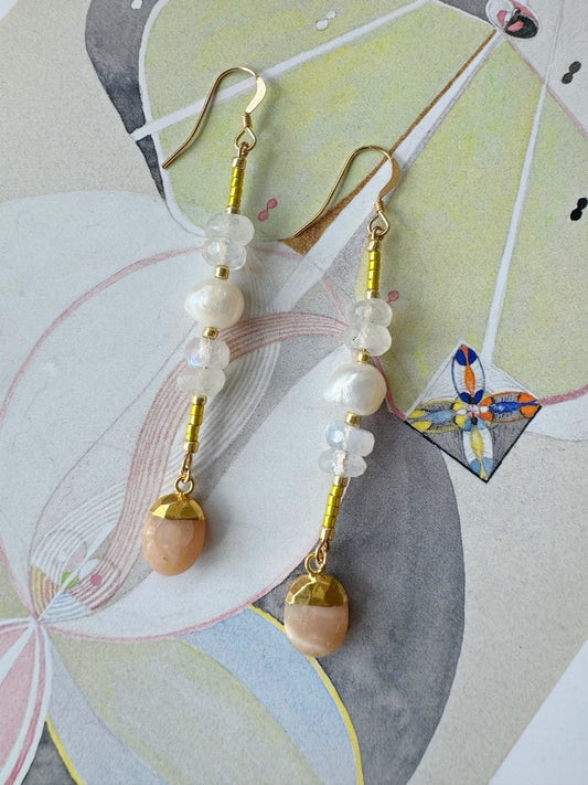 Pink Opal Pearl Moonstone Handmade Earrings - Moon Room Shop and Wellness