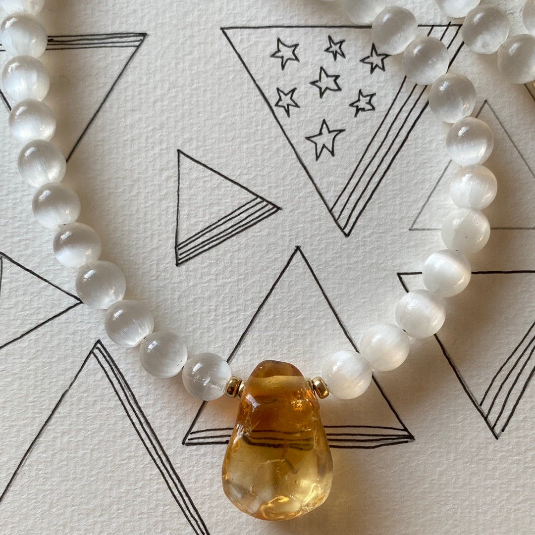 Citrine + Selenite Gemstone Handmade Gold Fill Necklace - Moon Room Shop and Wellness