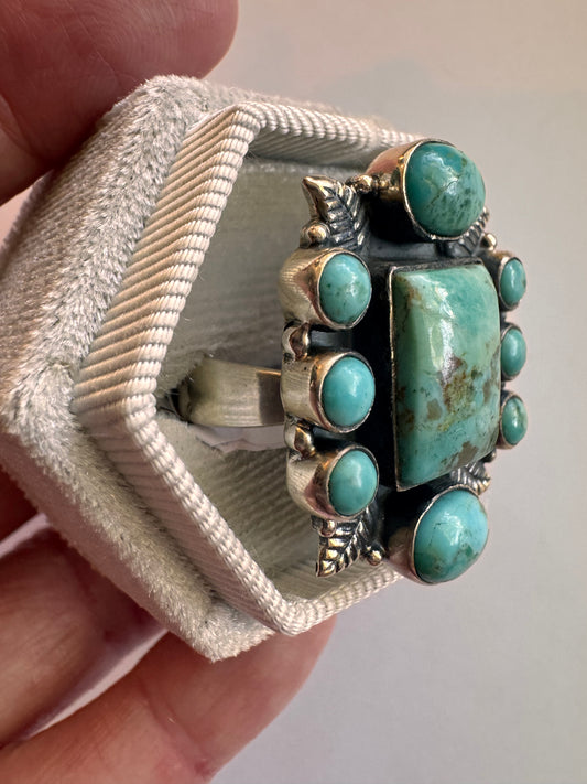 American Turquoise Sterling Silver Ring Size Adjustable