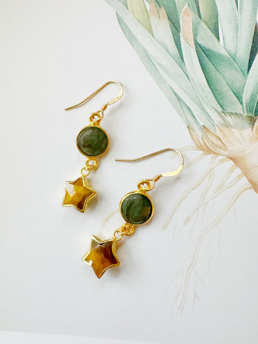 Labradorite Tigers Eye Stars Gold Fill Earrings - Moon Room Shop and Wellness