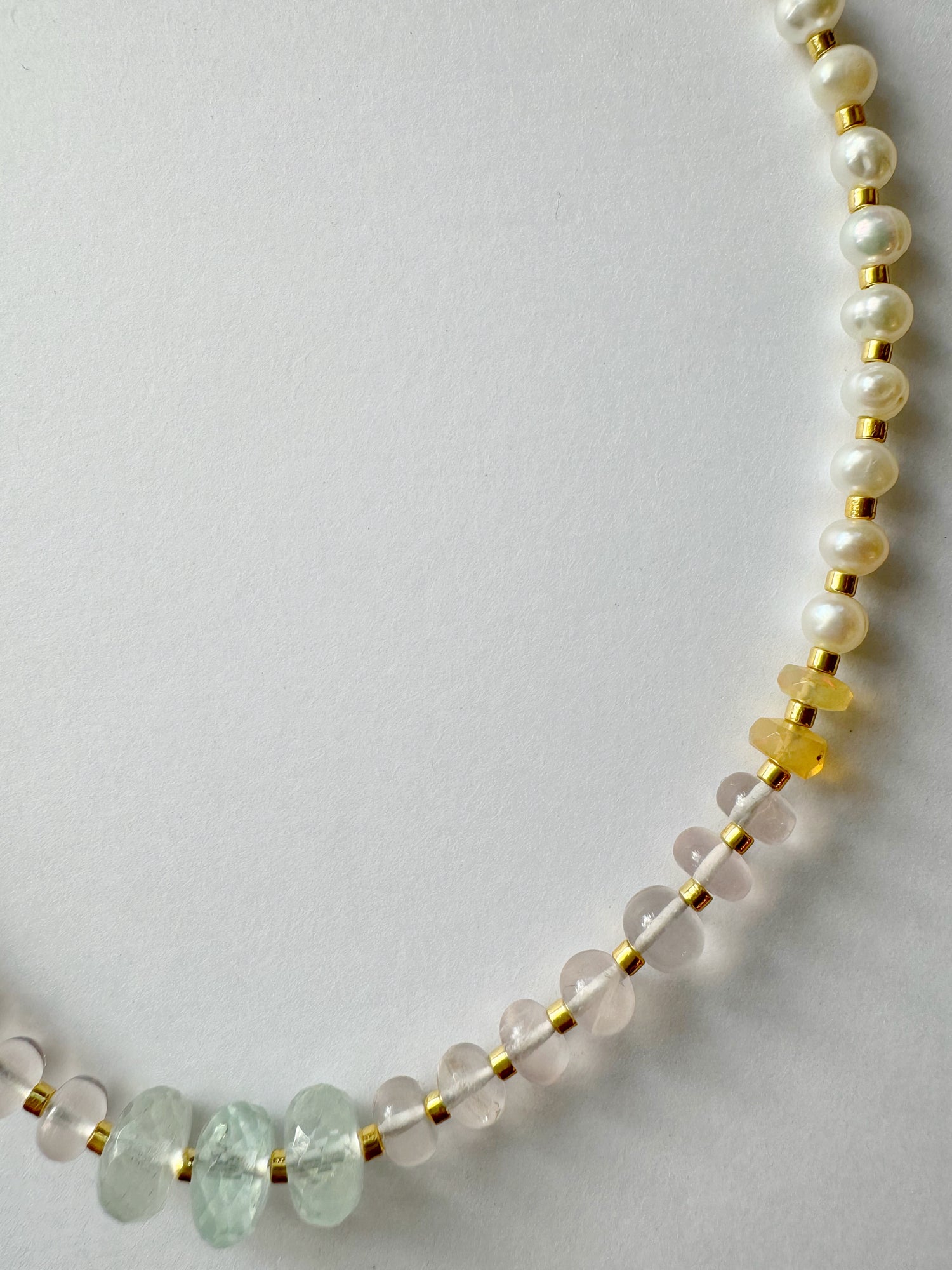 Aquamarine + Rose Quartz + Ethiopian Opal +Pearl Handmade Necklace - Moon Room Shop and Wellness