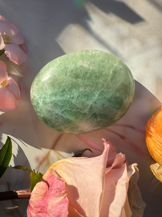 Green Fluorite Palmstone 197 g - Moon Room Shop and Wellness