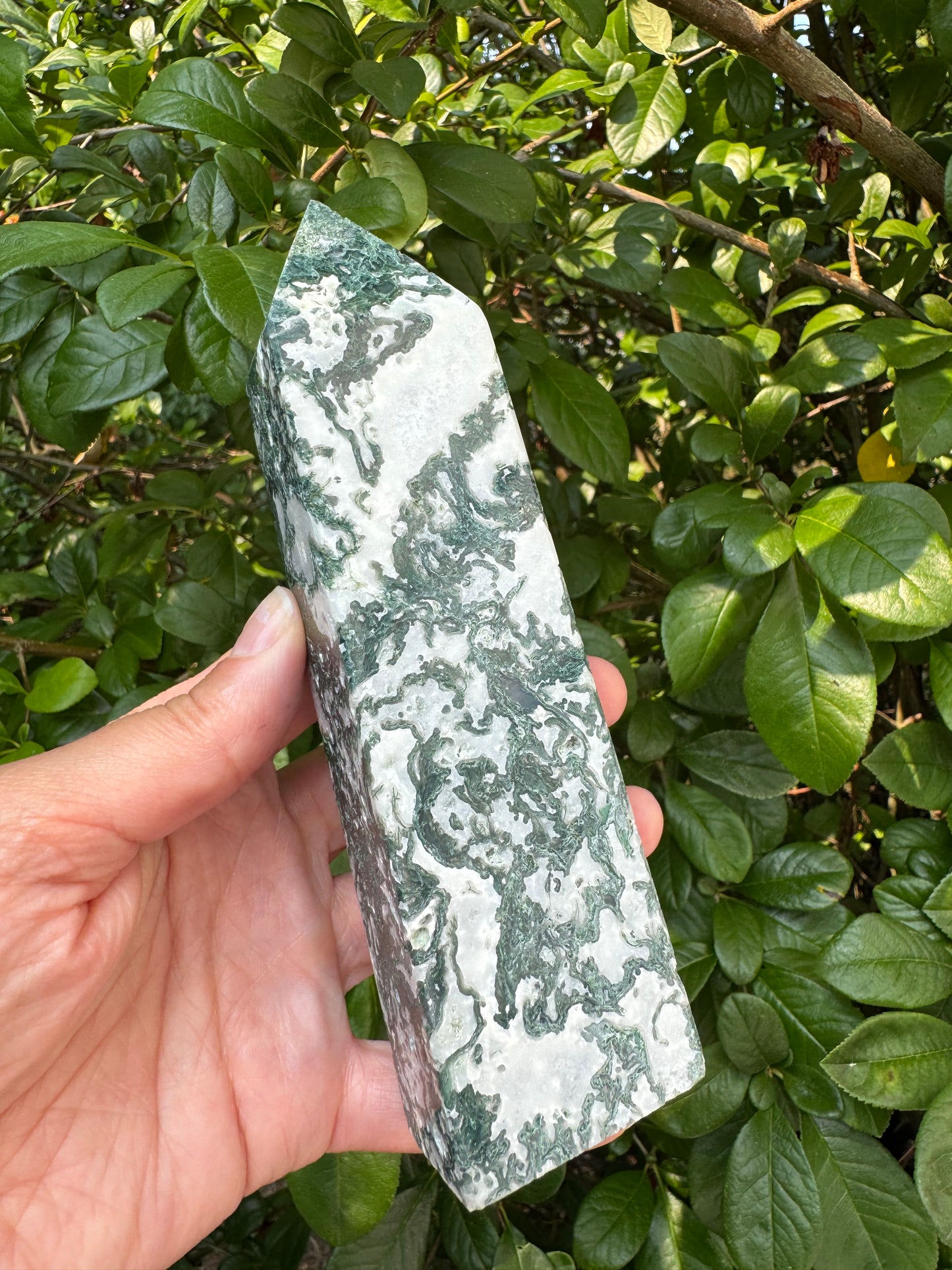 Moss Agate Tower 392 g - Moon Room Shop and Wellness