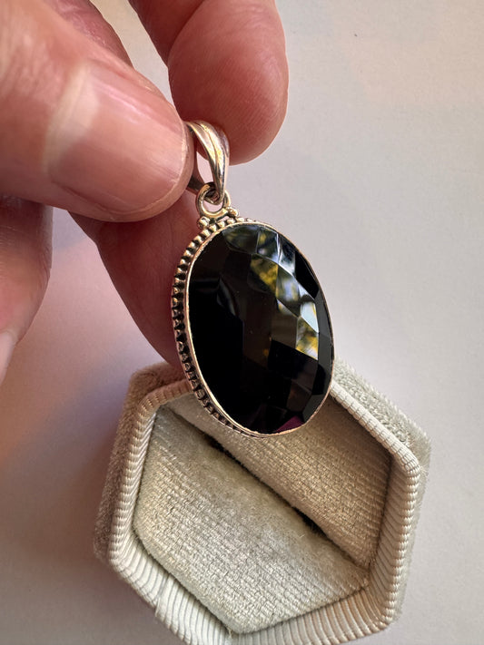 Black Onyx Faceted Sterling Silver Pendant