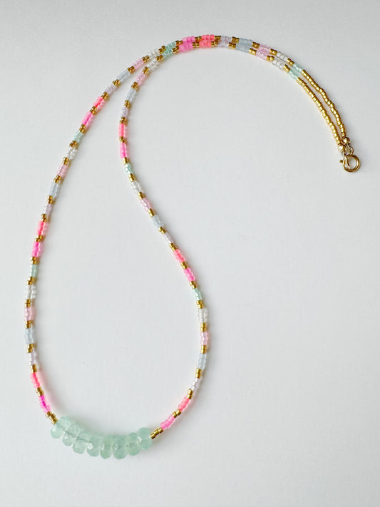 Aqua Chalcedony Handmade Seed Bead Necklace 18" Gold Fill - Moon Room Shop and Wellness