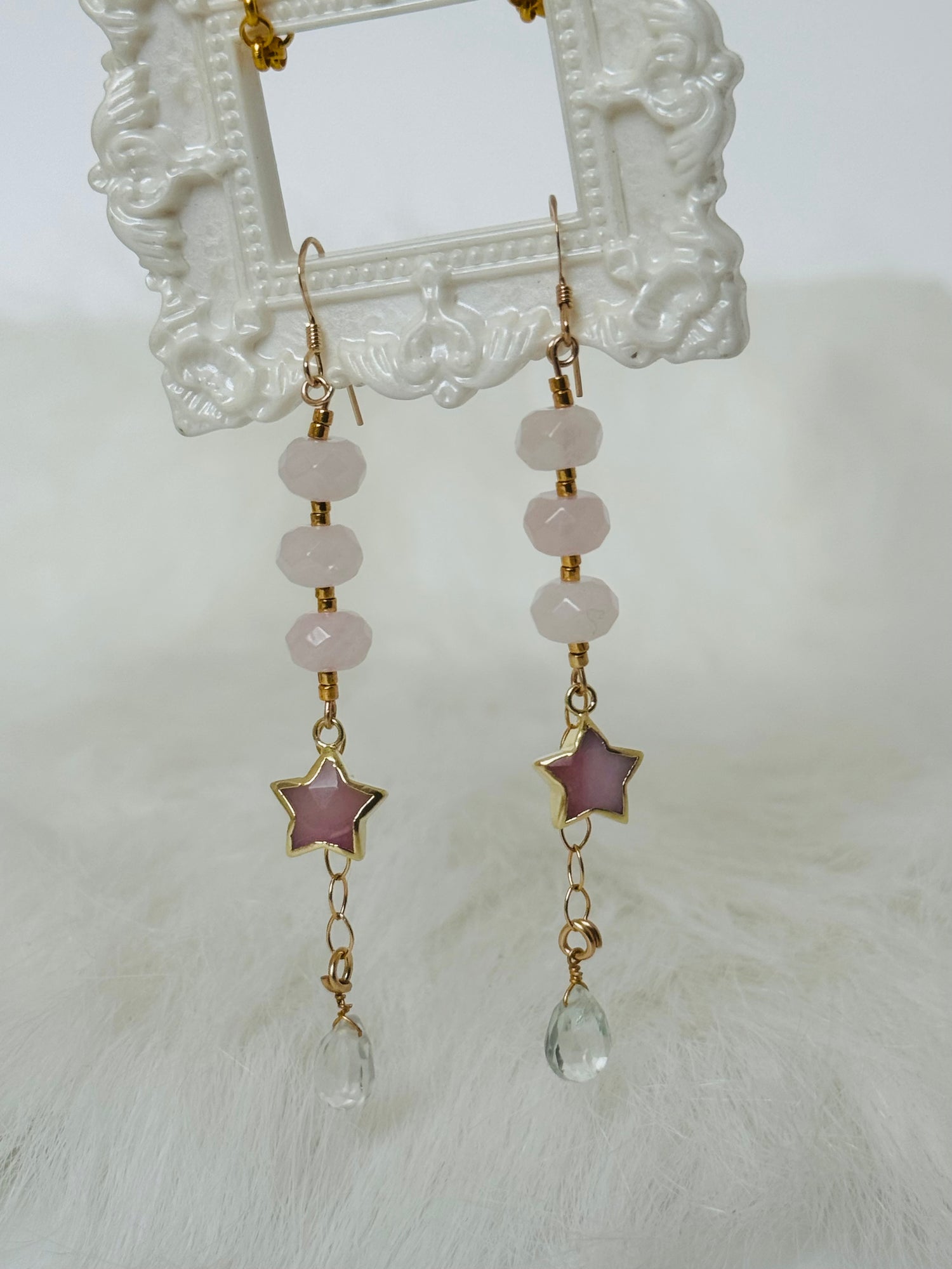 Soul Pretty Pink Opal  + Rose Quartz Gold Fill Droplet Earrings - Moon Room Shop and Wellness