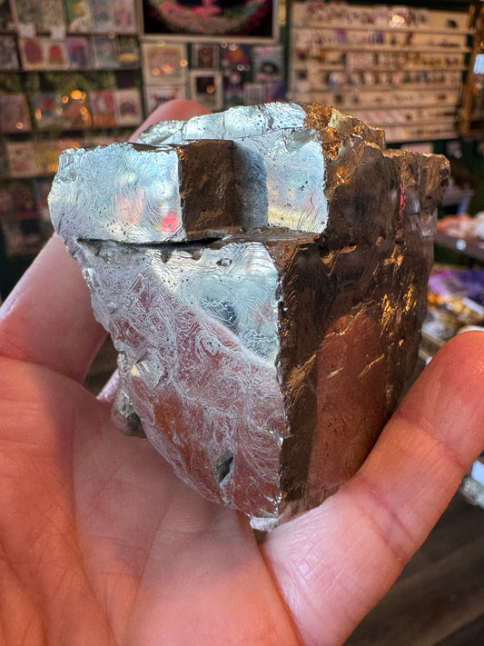 Pyrite Cube - mirror- 452 g - Peruvian Beauty! - Moon Room Shop and Wellness