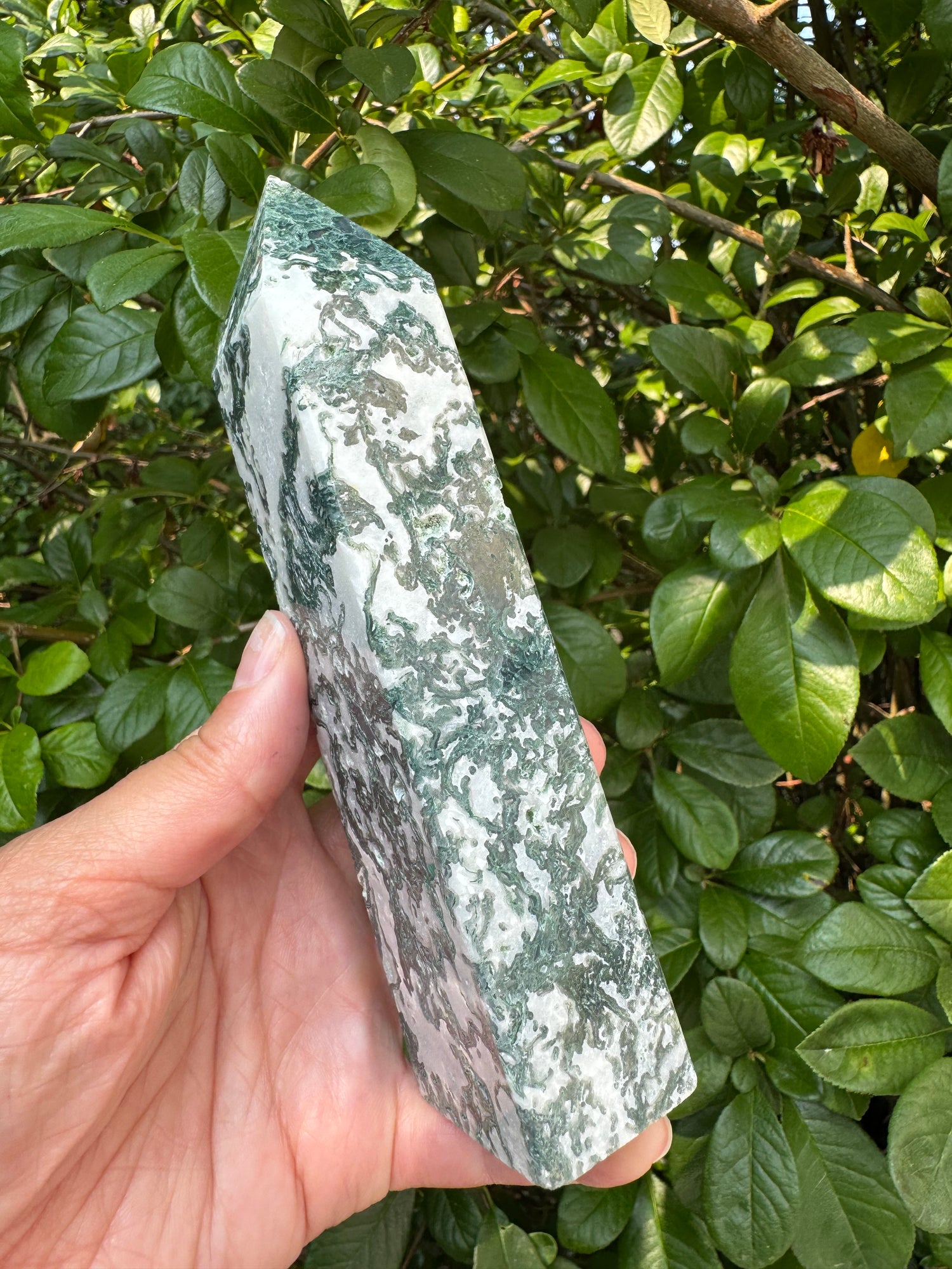 Moss Agate Tower 392 g - Moon Room Shop and Wellness