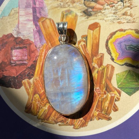 Rainbow Moonstone Sterling Silver Pendant - Moon Room Shop and Wellness
