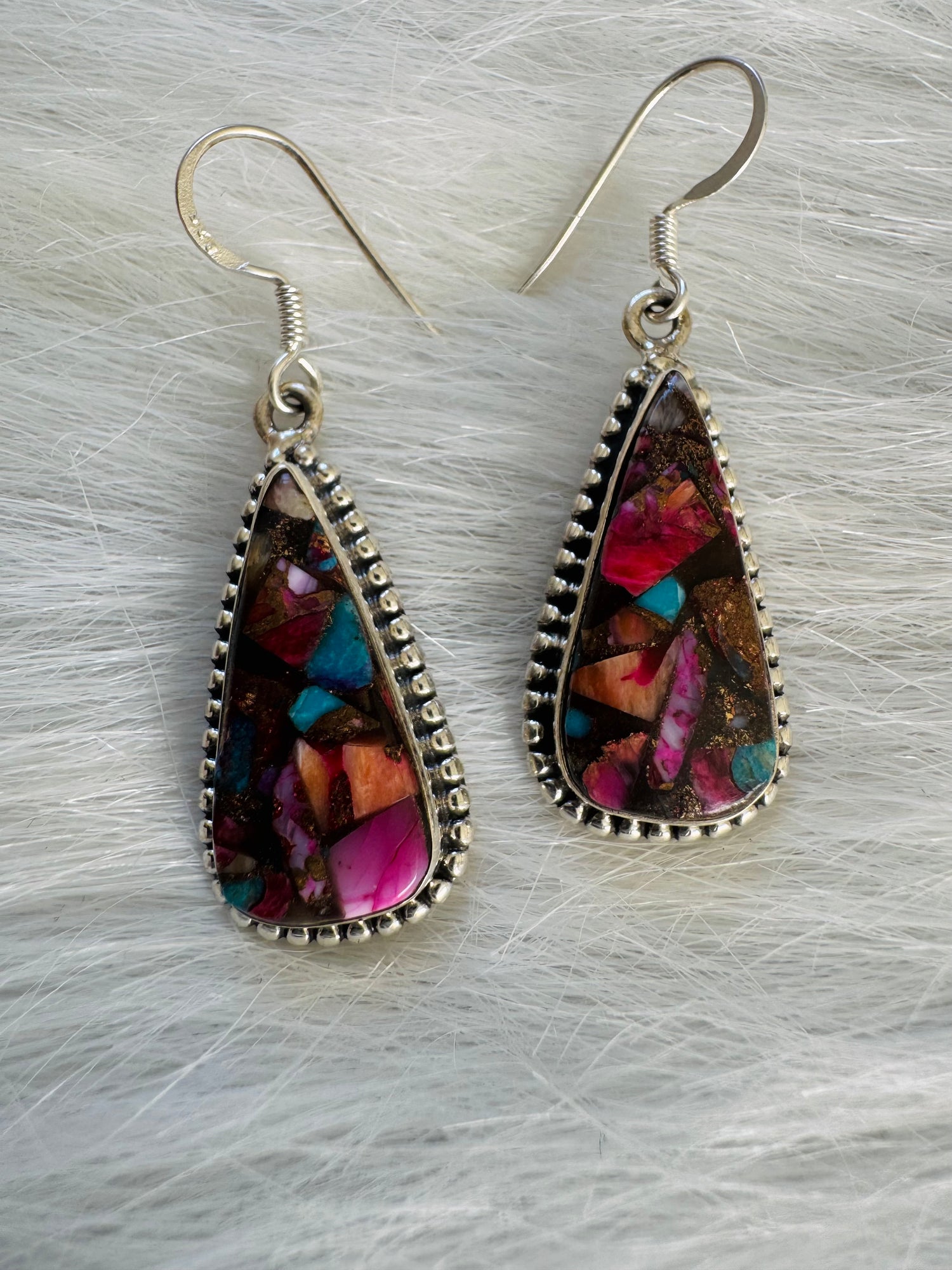 Spiny Oyster Turquoise Sterling Silver Dangle Earrings - Moon Room Shop and Wellness