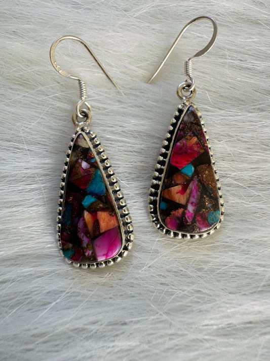 Spiny Oyster Turquoise Sterling Silver Dangle Earrings - Moon Room Shop and Wellness