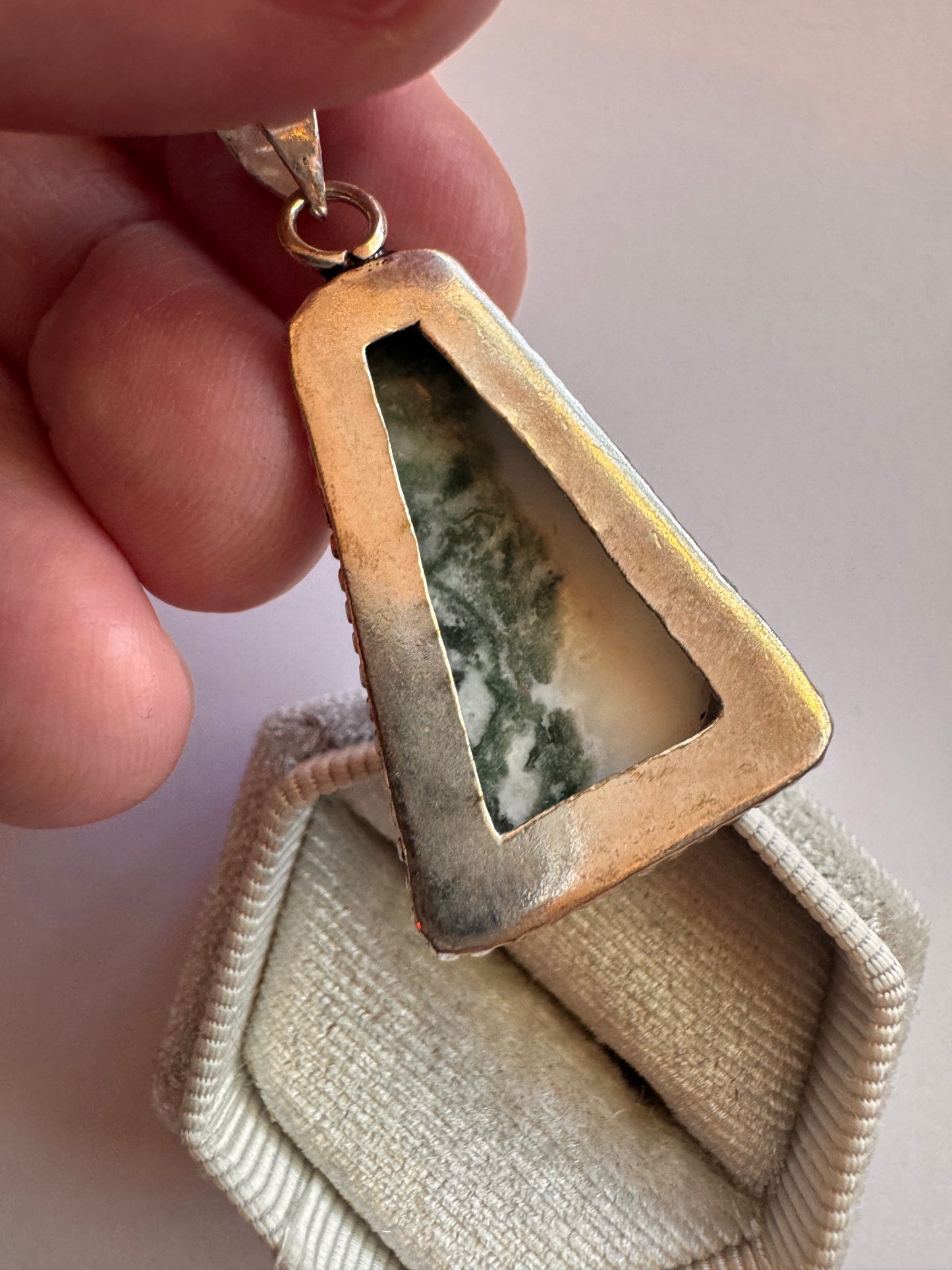 Moss Agate Stainless Steel Pendant (not sterling )