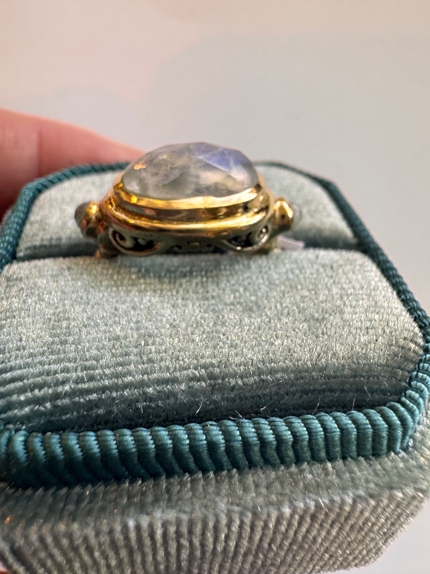 Moonstone Faceted Brass Ring Size 6,7,8,9
