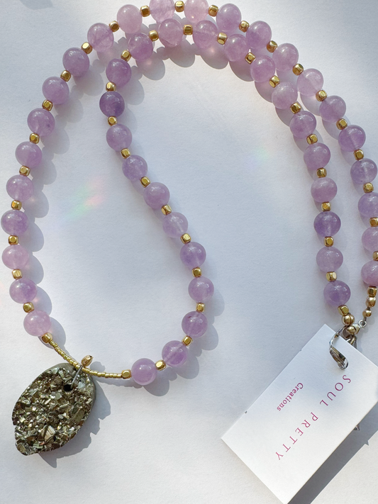 Soul Pretty Pyrite + Lavender Amethyst Handmade Gold Fill Necklace - Moon Room Shop and Wellness