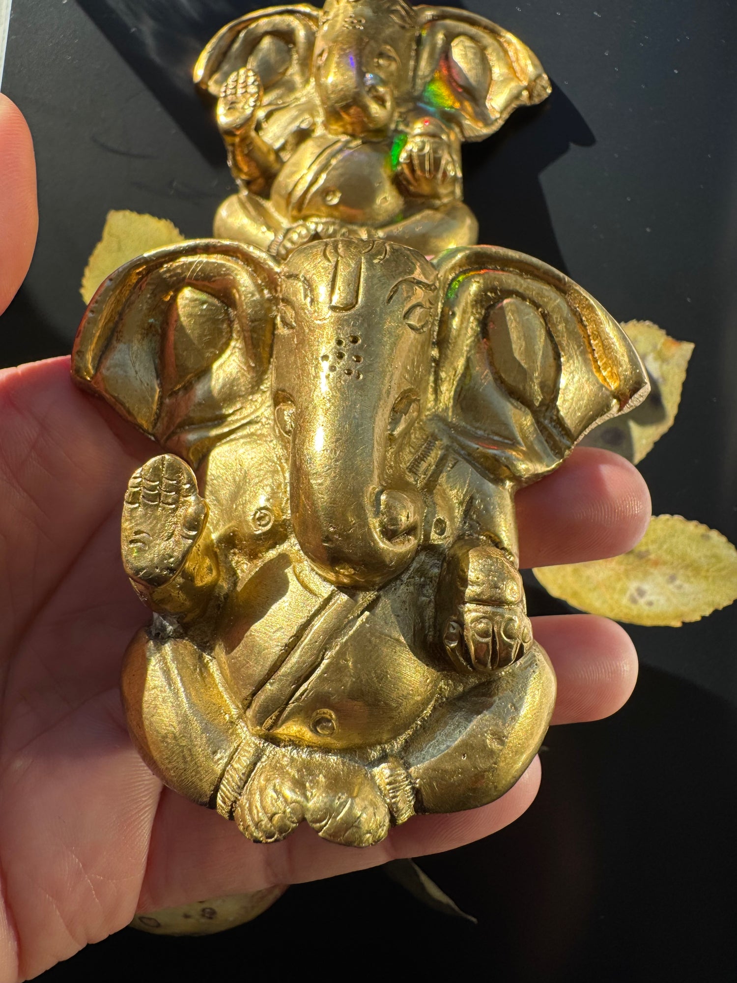 Ganesh Statue Brass Large 2.8 x 2.5 in - Moon Room Shop and Wellness