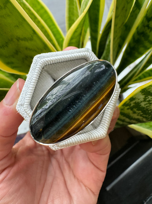 Blue Tigers Eye  Sterling Silver Ring Adjustable - Moon Room Shop and Wellness