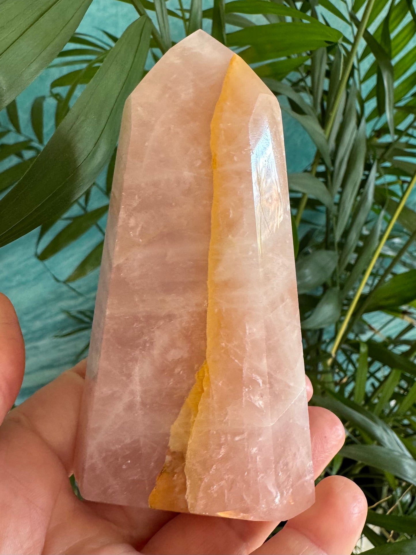 Rose Quartz w/ Golden Healer Tower 200 g Brazil - Moon Room Shop and Wellness