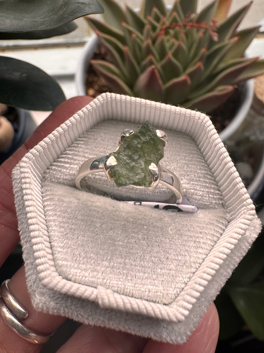 Moldavite Sterling SIlver Ring Size 9 - Moon Room Shop and Wellness
