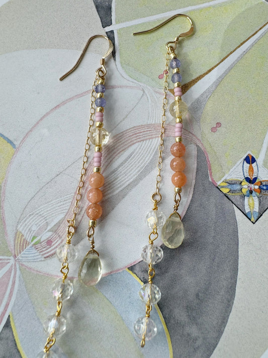 Lemon Quartz Sunstone Citrine Tanzanite Handmade Earrings - Moon Room Shop and Wellness