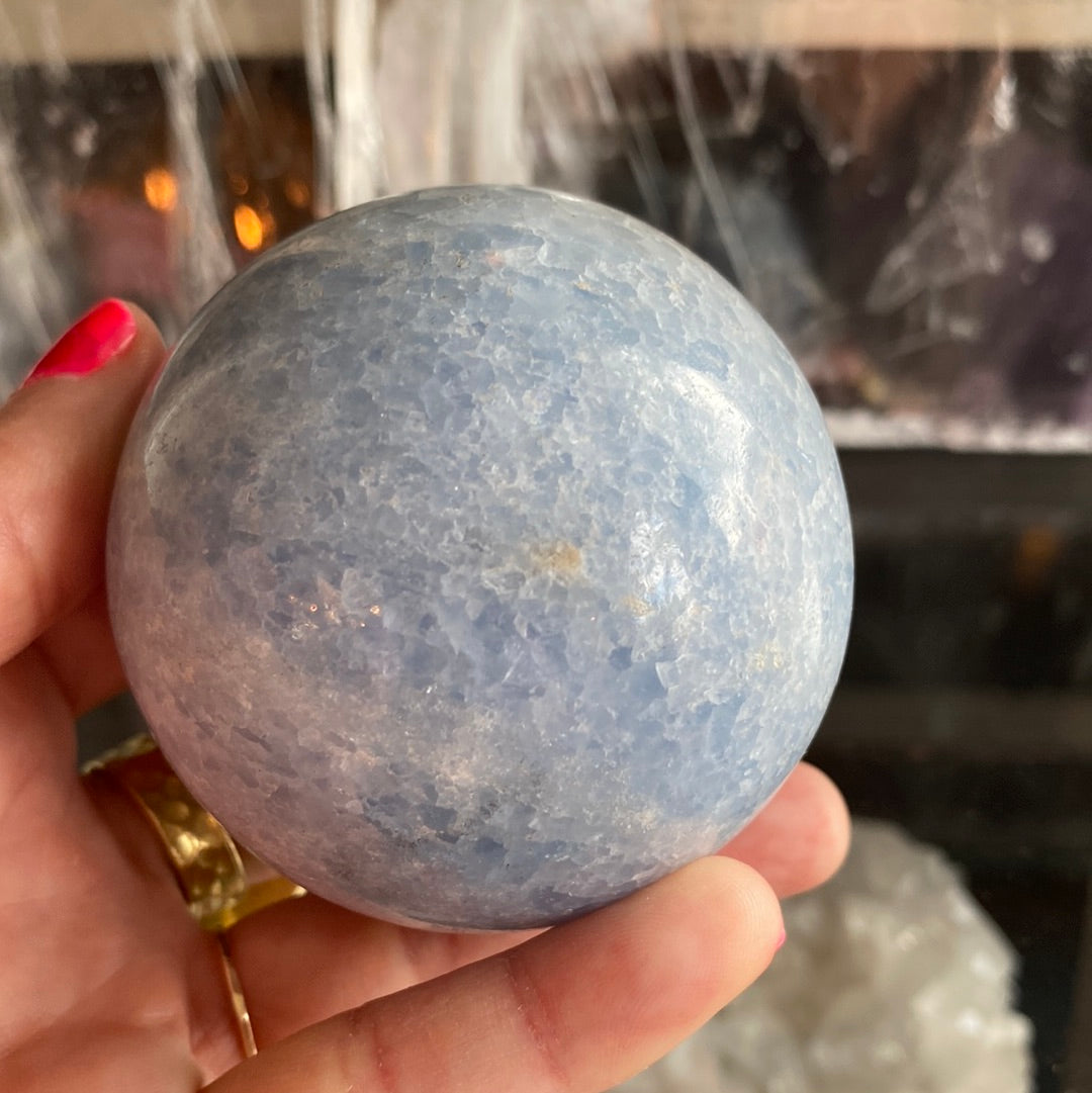 Blue Calcite Sphere 379 grams - Moon Room Shop and Wellness