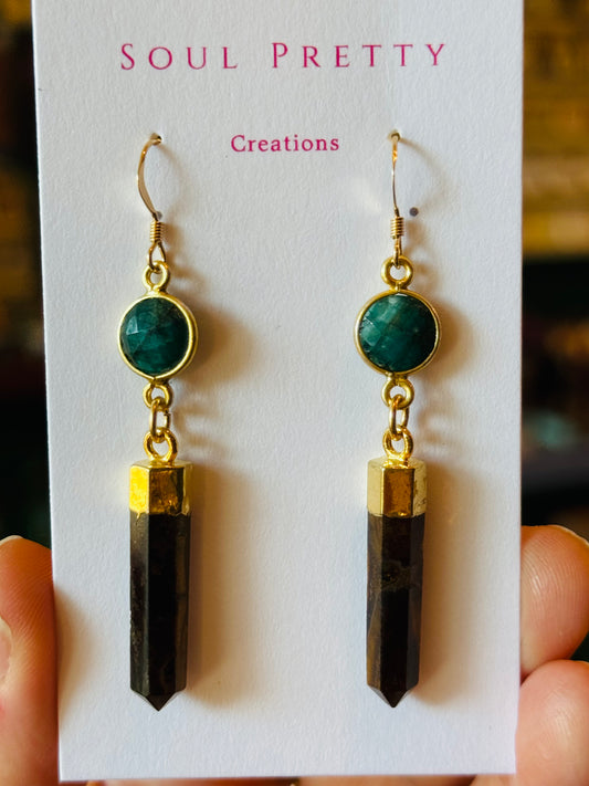 Soul Pretty Jade + Tiger's Eye Point Gold Fill Earrings - Moon Room Shop and Wellness