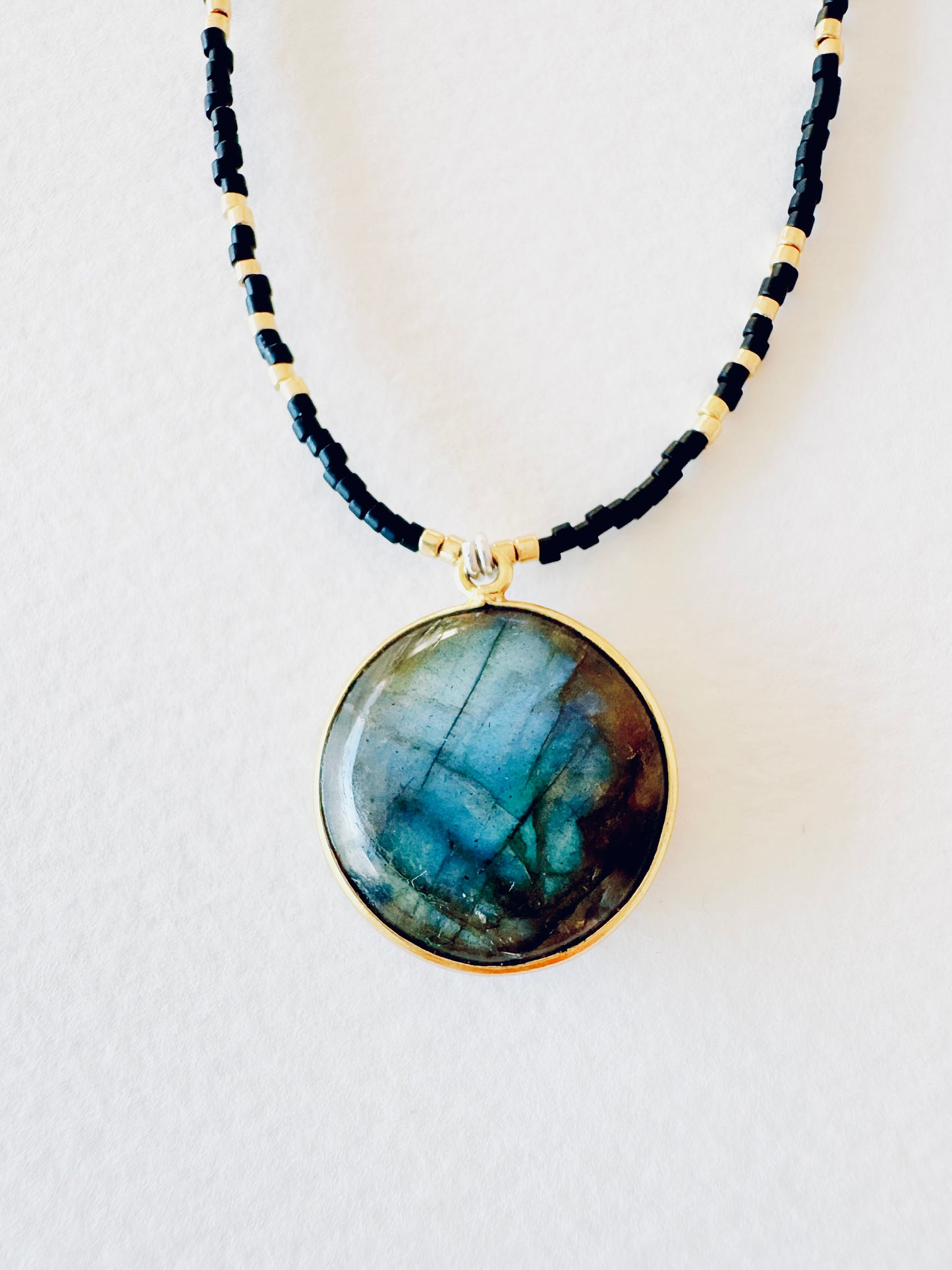 Flashy Labradorite + Seed Bead Gold Fill Necklace - Moon Room Shop and Wellness