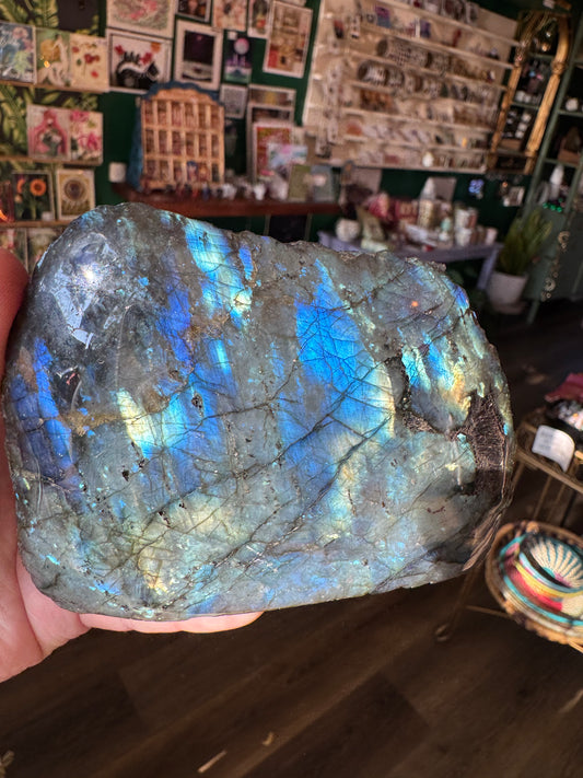 Labradorite Freeform w Natural Back 1.09 lb - Madagascar - Moon Room Shop and Wellness