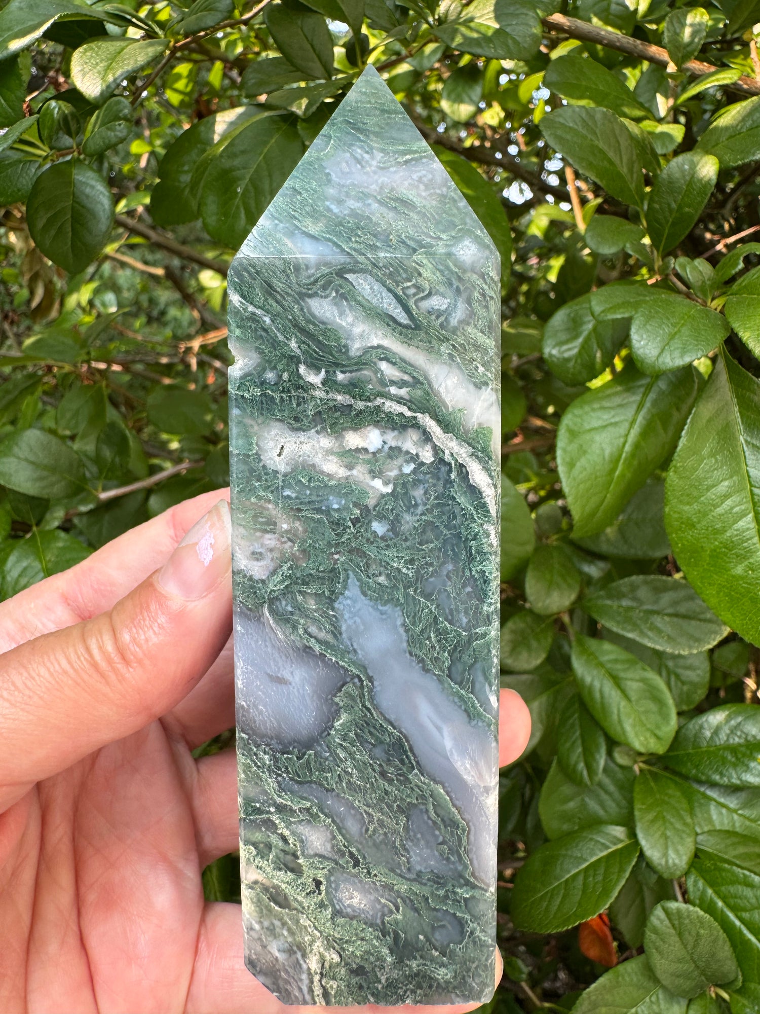 Moss Agate Tower 296 g - Moon Room Shop and Wellness