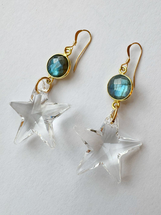 Labradorite + Clear Star Prism Gold Fill Earrings - Moon Room Shop and Wellness