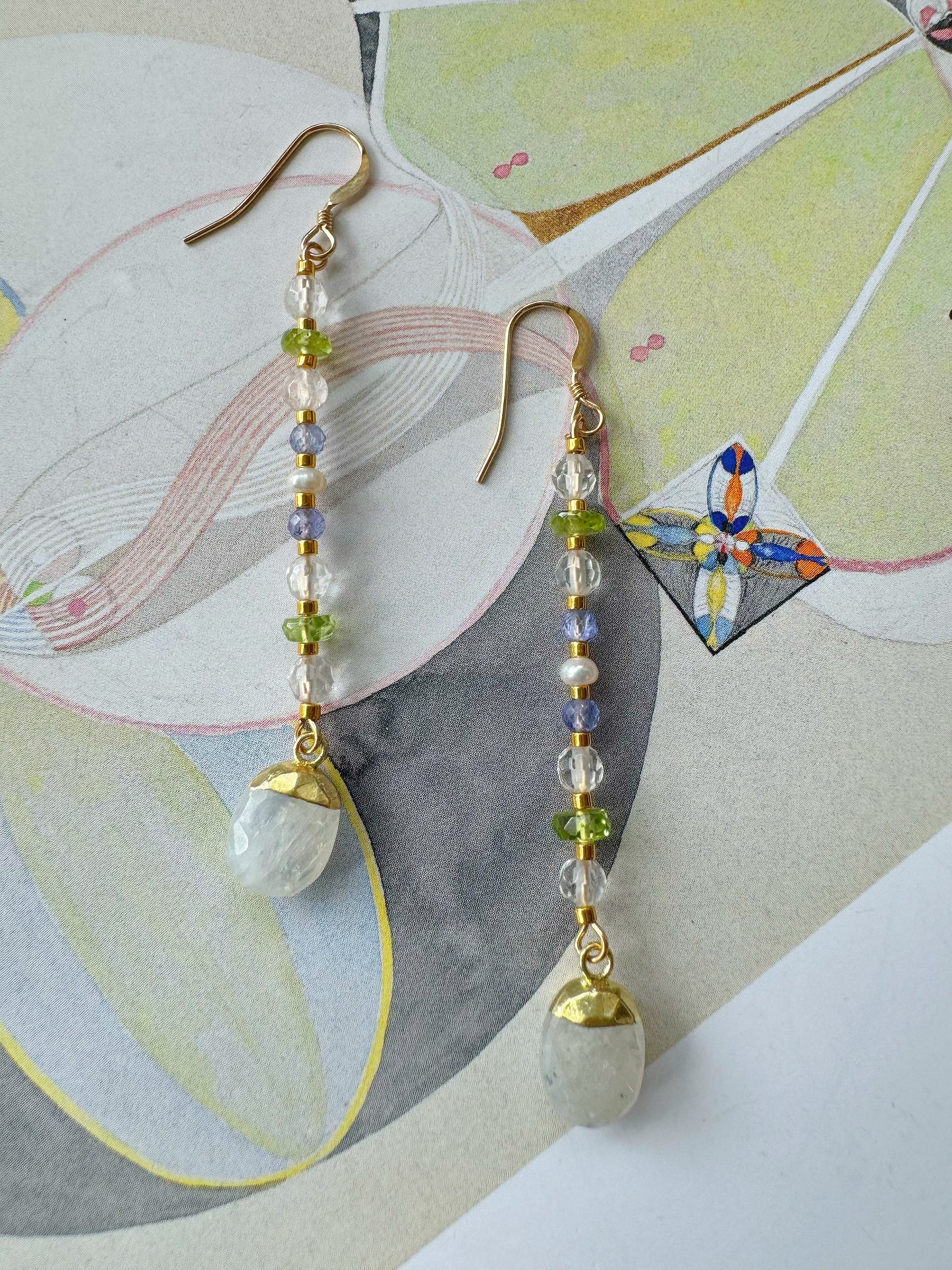 Moonstone Quartz Peridot Tanzanite Pearl Handmade gf Earrings - Moon Room Shop and Wellness