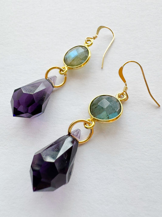 Labradorite + Purple Prism Point Gold Fill Earrings - Moon Room Shop and Wellness
