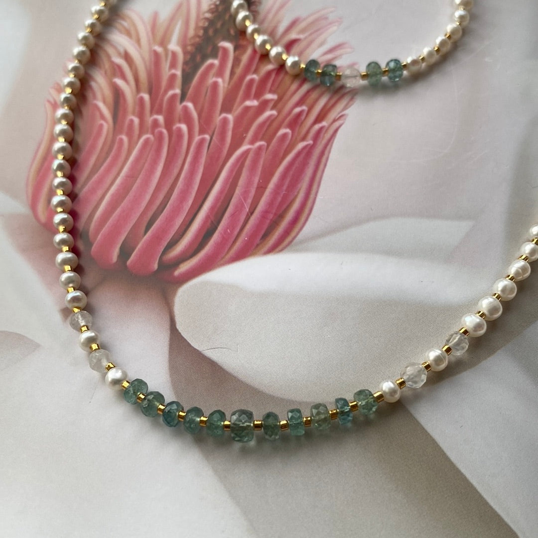 Emerald, Moonstone and Pearl Necklace & Bracelet gold fill - Moon Room Shop and Wellness