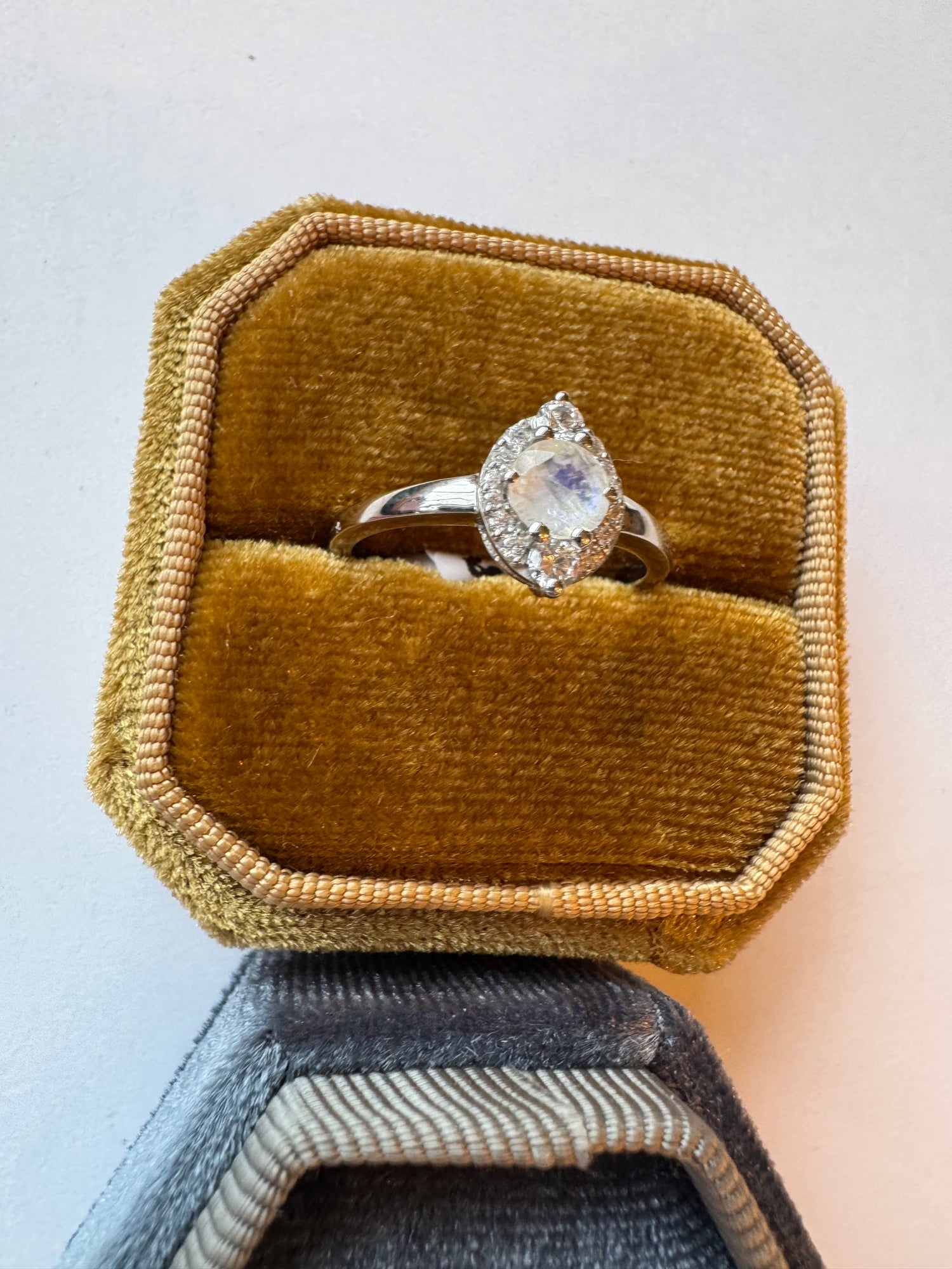 Moonstone Sparkly Marquise Sterling SIlver Ring Size 8 - Moon Room Shop and Wellness