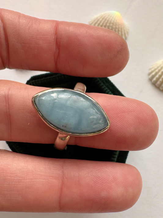 Aquamarine Sterling Silver Adjustable Ring - Moon Room Shop and Wellness