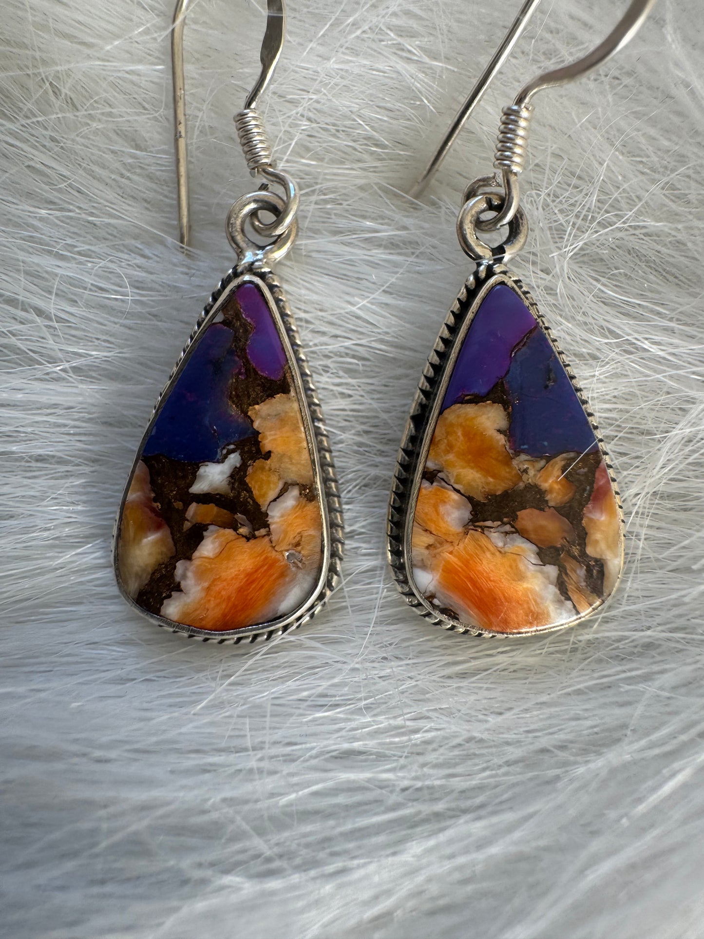 Spiny Oyster Purple Turquoise Sterling Silver Dangle Earrings - Moon Room Shop and Wellness