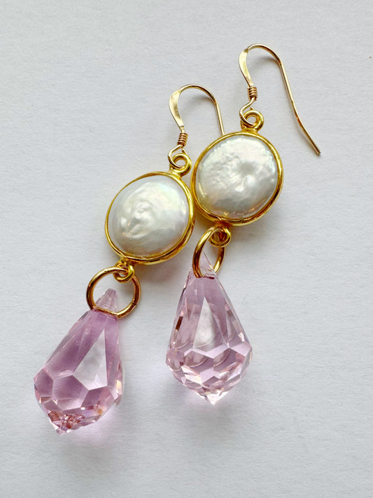 Pearl + Pink Prism Point Gold Fill Earrings - Moon Room Shop and Wellness
