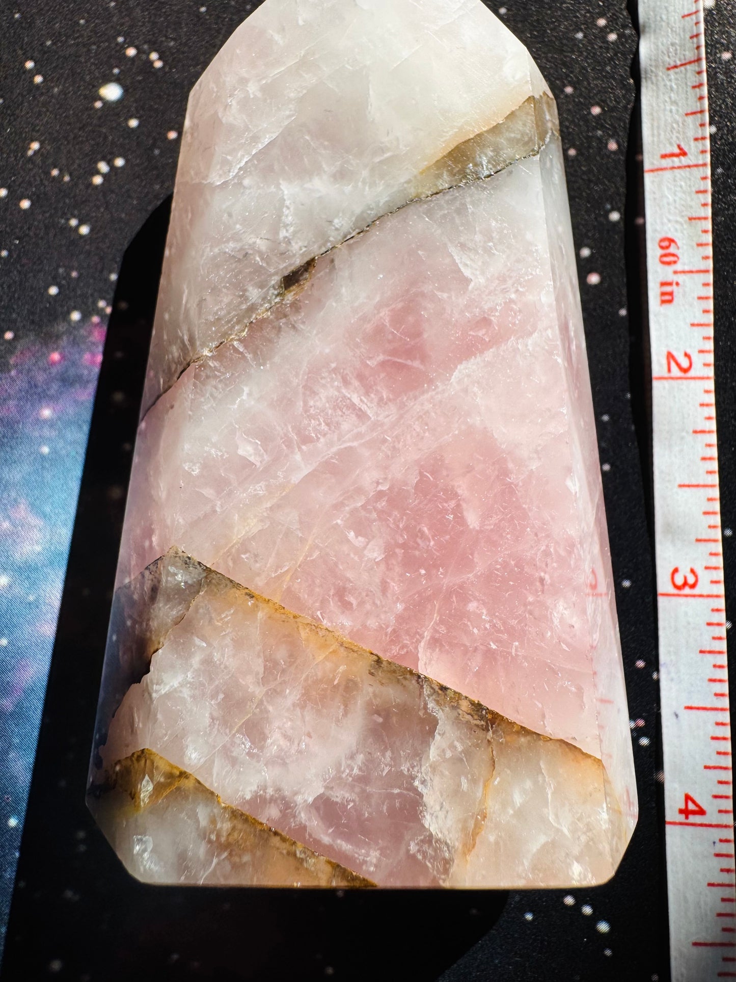 Rose Quartz w/ Golden Healer Tower 214 g Brazil Superb Beauty!! - Moon Room Shop and Wellness