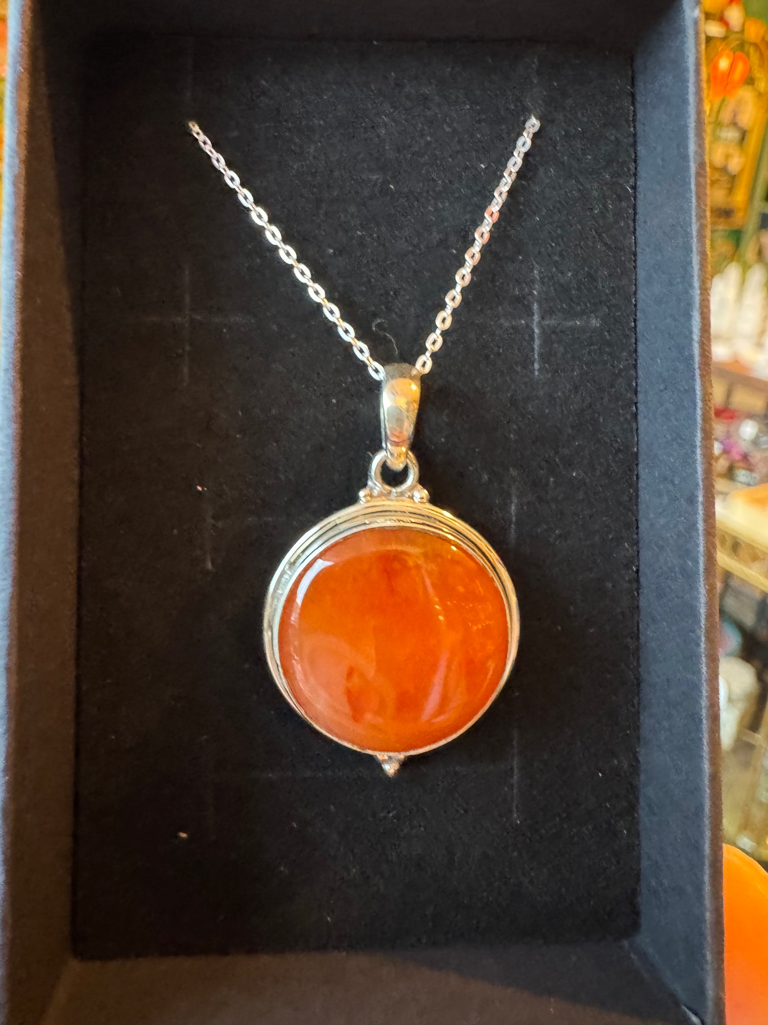 Carnelian Sterling Silver Necklace 20 " Chain - Moon Room Shop and Wellness