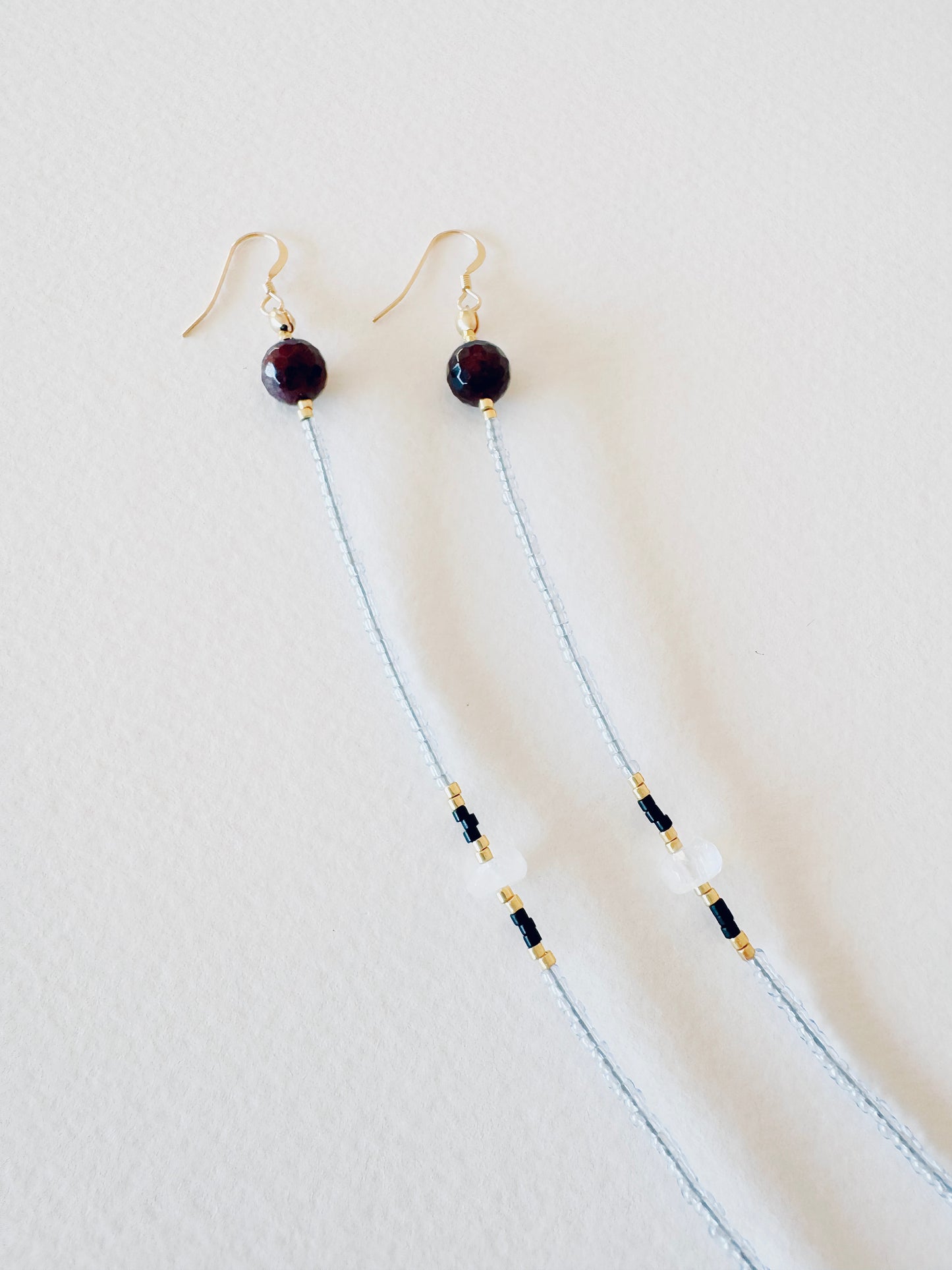 Iolite Droplets + Moonstone+ Garnet Long Flow Earrings - Moon Room Shop and Wellness