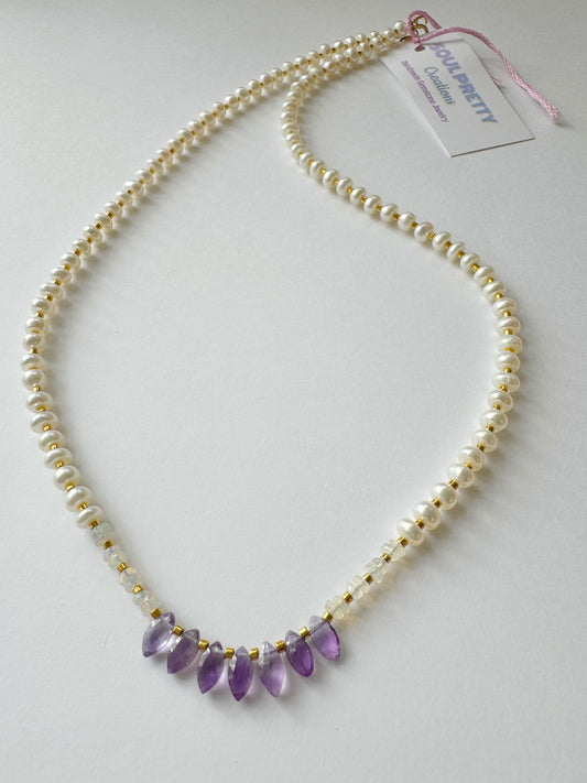 Pearl Ethiopian Opal Amethyst Handmade Necklace - Moon Room Shop and Wellness