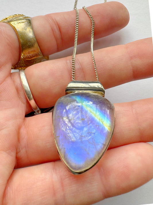 Moonstone Pendant on Sterling Silver Adjustable Chain - Moon Room Shop and Wellness
