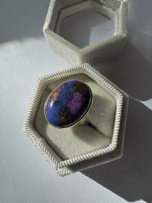 Purple Copper Turquoise Sterling Silver Ring Size Adjustable - Moon Room Shop and Wellness