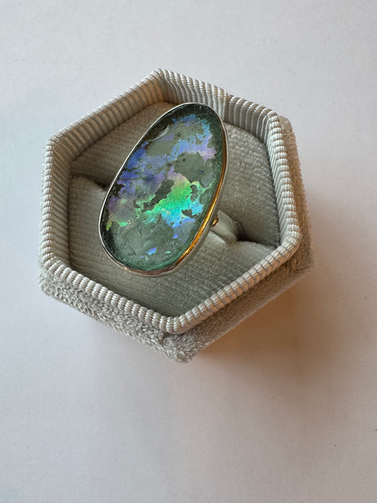 Roman Glass Sterling Silver Adjustable 5-7 Ring - Moon Room Shop and Wellness