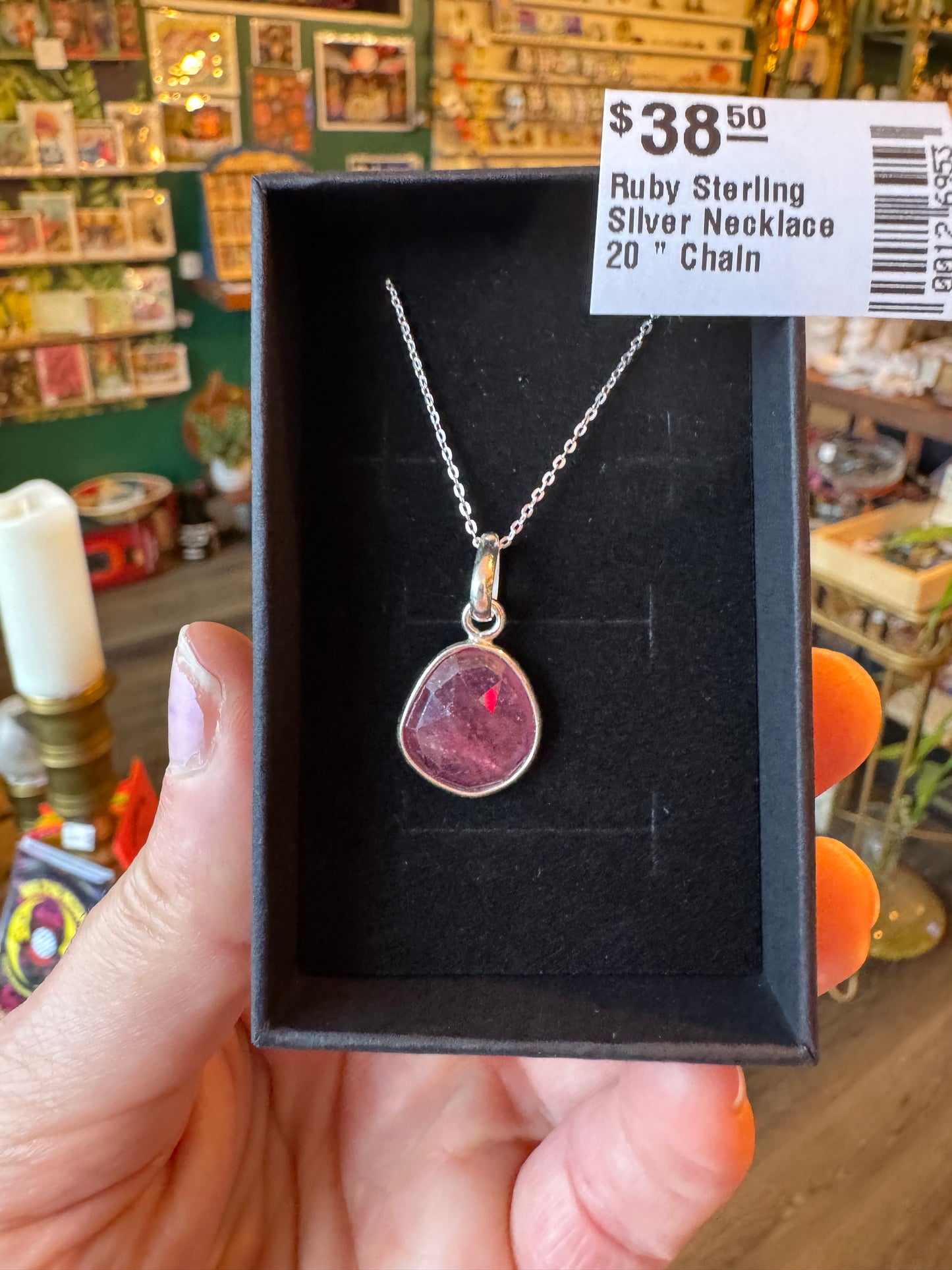 Ruby Sterling Silver Necklace 20 " Chain - Moon Room Shop and Wellness