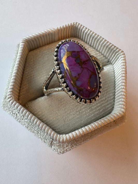 Purple Copper Turquoise Sterling Silver Ring Size 9 - Moon Room Shop and Wellness
