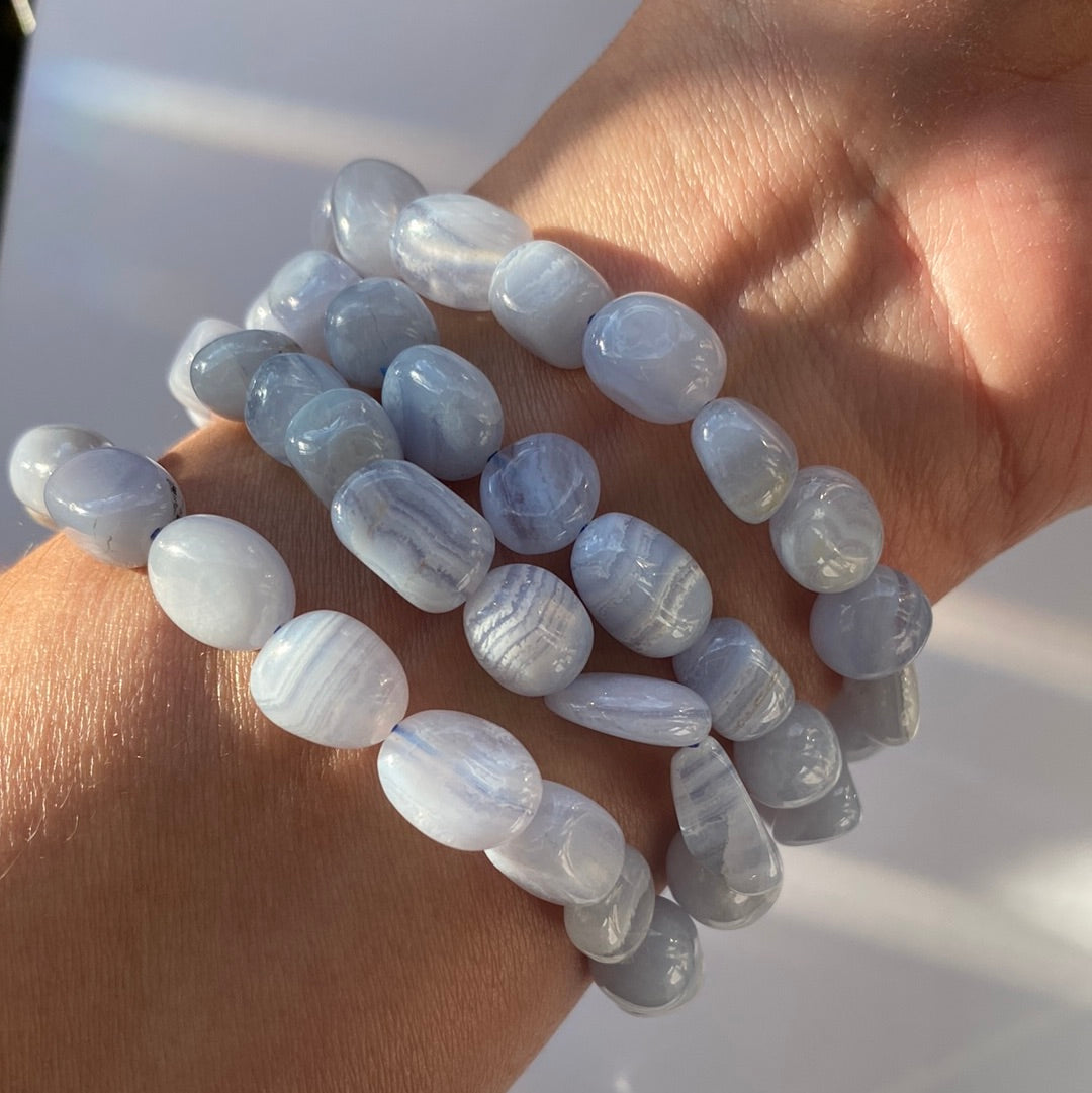 Blue Lace Agate Nugget Stretch Bracelet - Moon Room Shop and Wellness