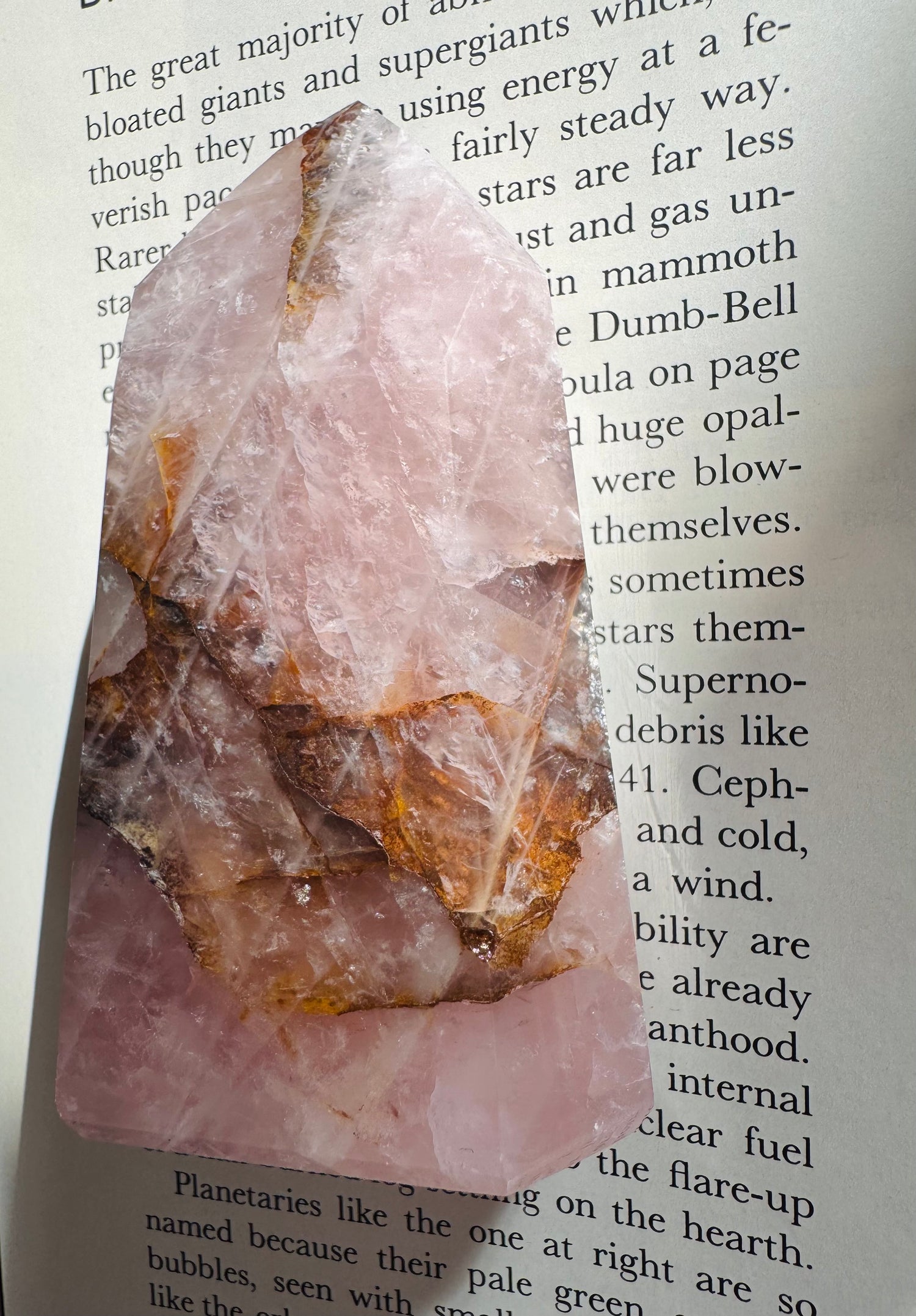 Rose Quartz w/ Golden Healer Tower 192 g Brazil - Moon Room Shop and Wellness